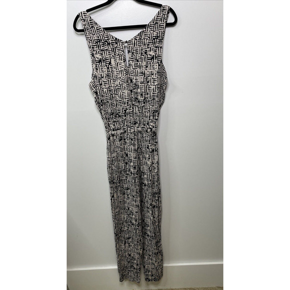 Ella Moss Jumpsuit Black‎ Cream Print Sleeveless Drawstring Waist L NWT Abstract - Picture 8 of 16